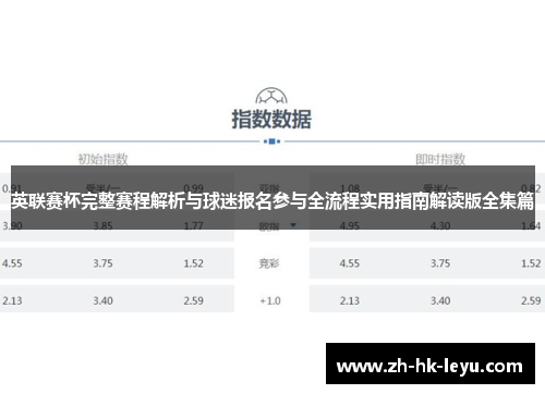 英联赛杯完整赛程解析与球迷报名参与全流程实用指南解读版全集篇